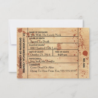 Bloody Coroner Toe Tag Halloween / Birthday Invite