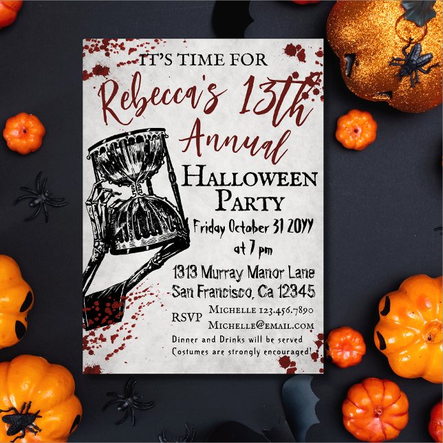 Bloody Creepy Skeleton Halloween Party Invitation (Creator Uploaded)