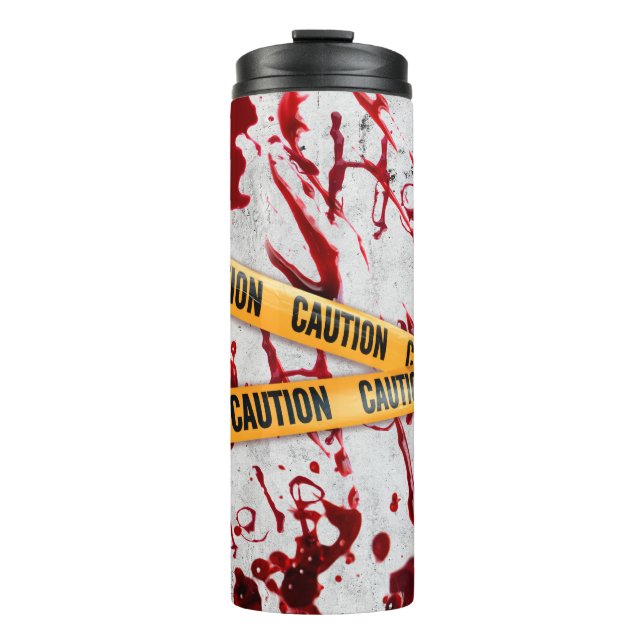 Bloody Crime Scene Yellow Caution Tape Thermal Tumbler (Front)