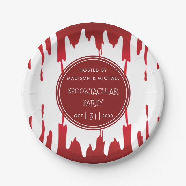 Bloody Drips Halloween Red Scary Paper Plate (Front)
