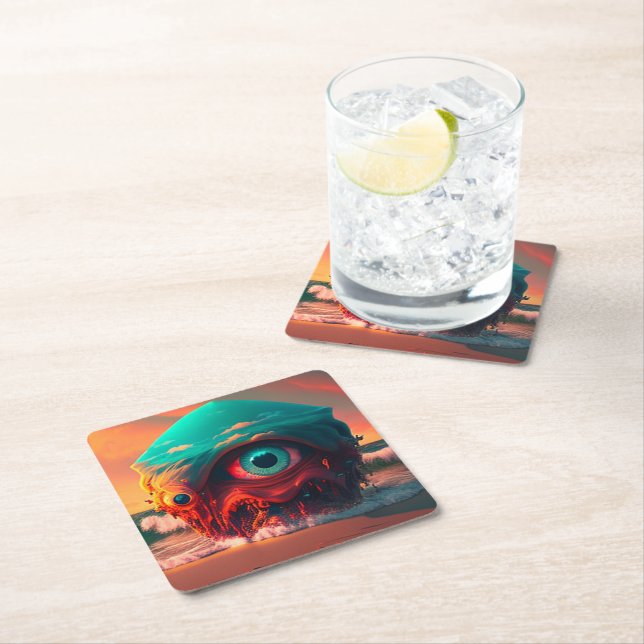 Bloody Eyes Square Paper Coaster (Insitu)