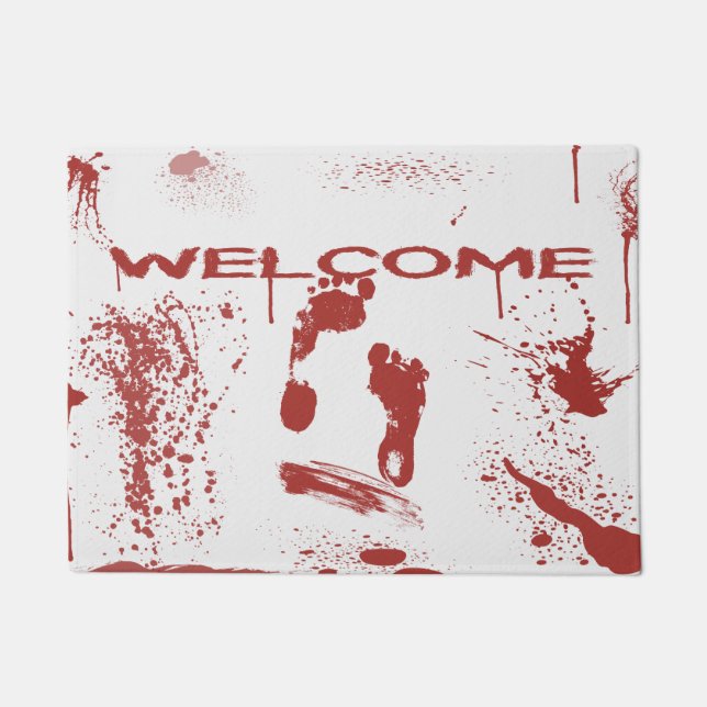 Bloody Footprint Blood Splattered Halloween Doormat (Front)