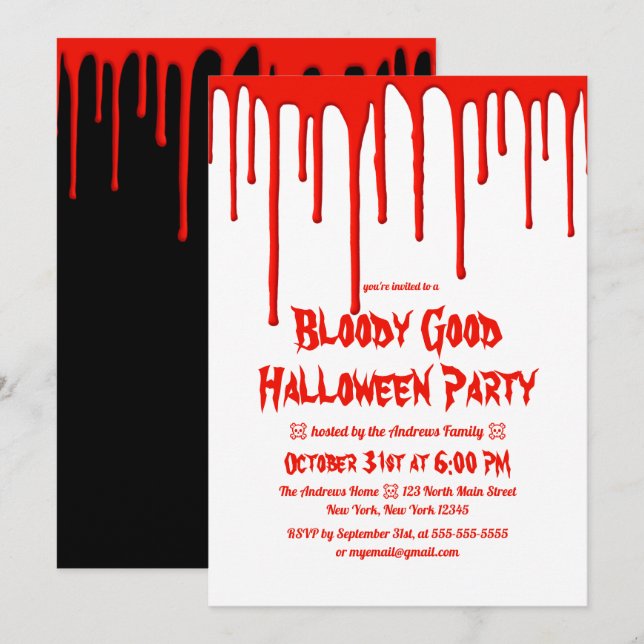 Bloody Good Red Dripping Blood Halloween Party Invitation (Front/Back)