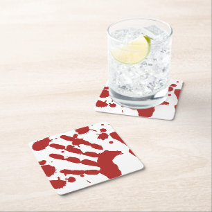 Bloody Hand Print Blood Spatter Halloween Square Paper Coaster