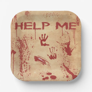 Bloody Hand Print Blood Splattered Halloween Paper Plate