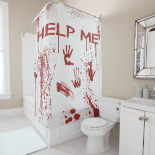 Bloody Hand Print Blood Splattered Halloween Shower Curtain