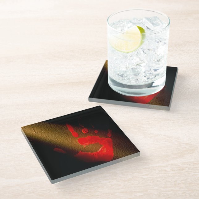Bloody Handprint  Glass Coaster (Angled)