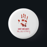 Bloody Handprint Halloween Button<br><div class="desc">Bloody Handprint Halloween button. This bloody button is designed with a handprint dripping with blood on a white background that can be changed to any other color you would prefer. Perfect for a Halloween Party,  Cocktail Party,  Spooktacular Dinner Party.</div>