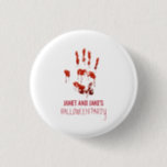 Bloody Handprint Halloween Button<br><div class="desc">Bloody Handprint Halloween button. This bloody button is designed with a handprint dripping with blood on a white background that can be changed to any other color you would prefer. Perfect for a Halloween Party,  Cocktail Party,  Spooktacular Dinner Party.</div>