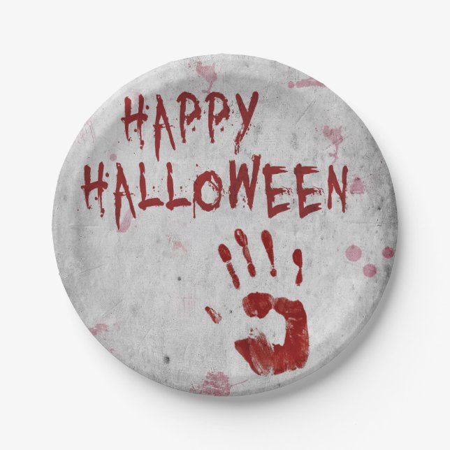 Bloody Handprint Halloween Paper Plate (Front)