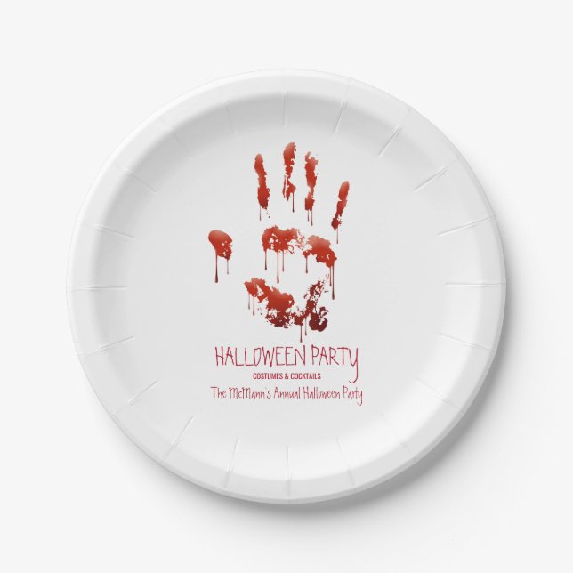 Bloody Handprint Halloween Paper Plates (Front)