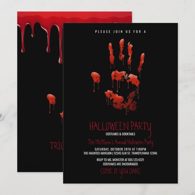 Bloody Handprint Halloween Party Invitation (Front/Back)