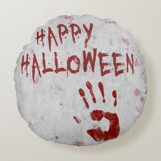 Bloody Handprint Halloween Round Cushion (Front)