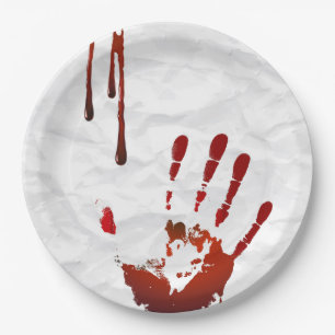 Bloody handprint paper plate