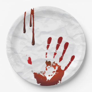 Bloody handprint paper plate