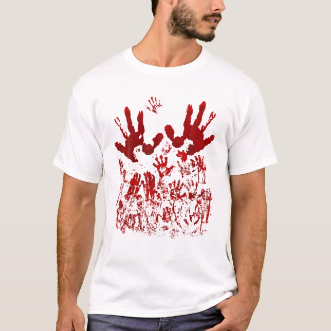 Bloody Handprint Red Blood Splatters Zombie Outbre T-Shirt (Front)
