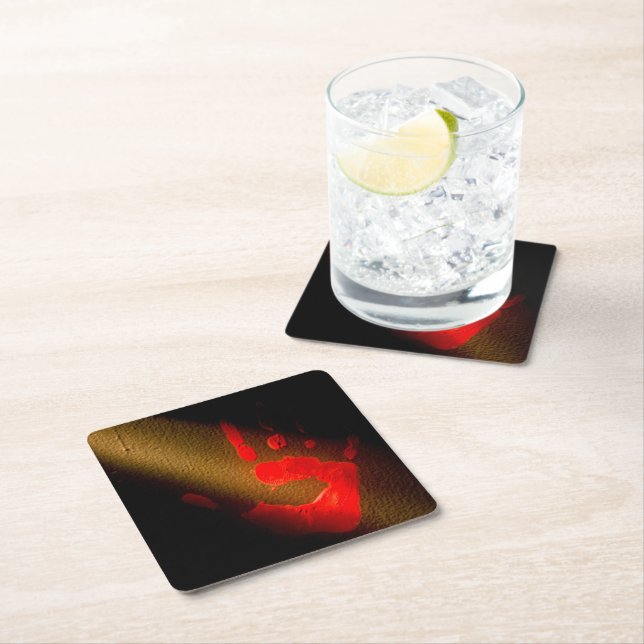 Bloody Handprint  Square Paper Coaster (Insitu)