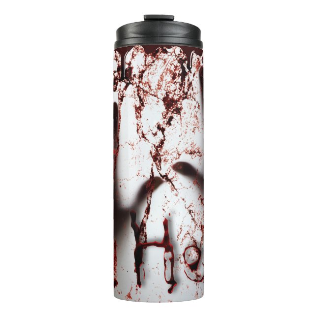 Bloody Handprints on Glass With the Word Help  Thermal Tumbler (Front)