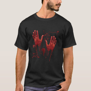 Bloody Hands Costume Men Gag Fancy Dress Scary Hal T-Shirt