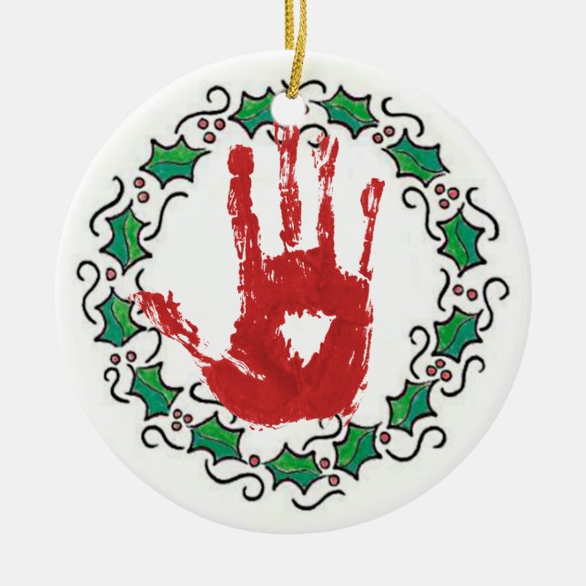 Bloody Holiday Hand Ceramic Tree Decoration (Front)