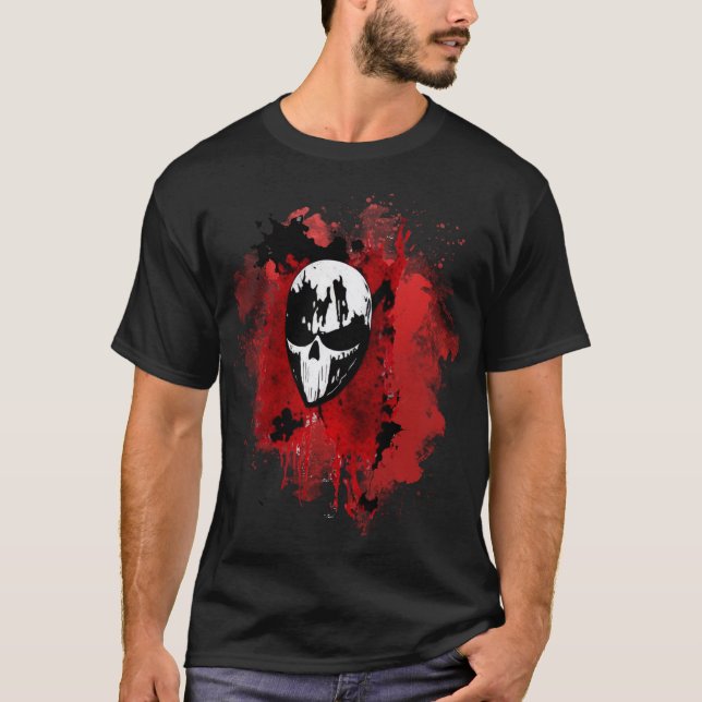 Bloody Horror Movie Skull Black Halloween T-Shirt (Front)