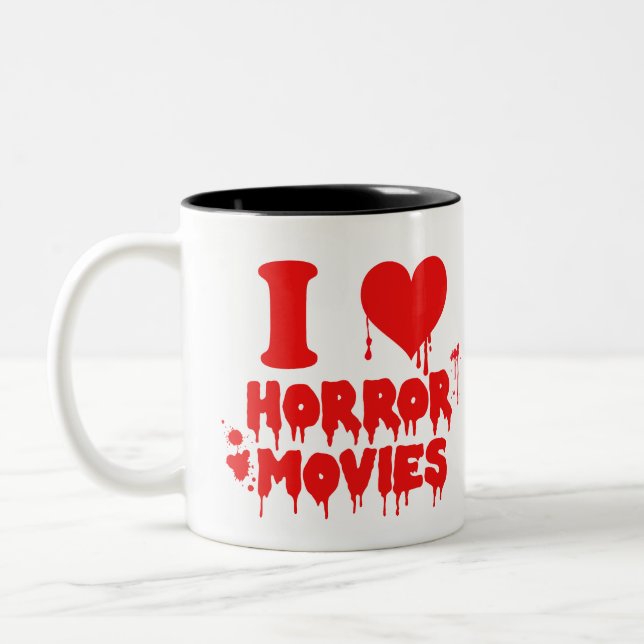 Bloody I Love Heart Horror Movies Two-Tone Coffee Mug (Left)