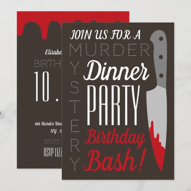 Bloody Knife, Murder Mystery Birthday Party Invitation (Front/Back)