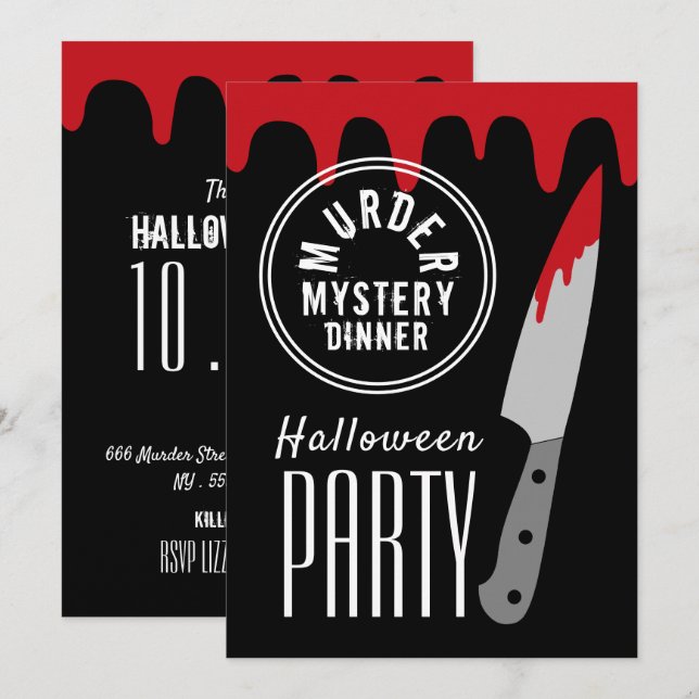 Bloody Knife, Murder Mystery Stamp Halloween Party Invitation (Front/Back)