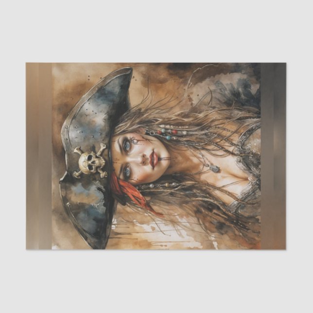 Bloody Lady Pirate Captain Decoupage Paper  (Front)