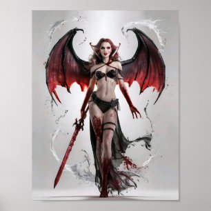 Bloody Lady Vampire Warrior Standing Majestically Poster