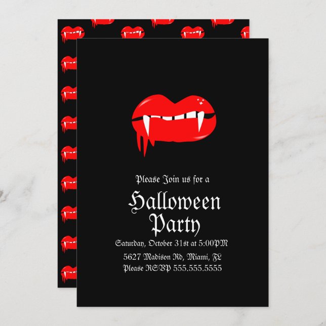 Bloody Lips Vampire Halloween Birthday Party  Invitation (Front/Back)