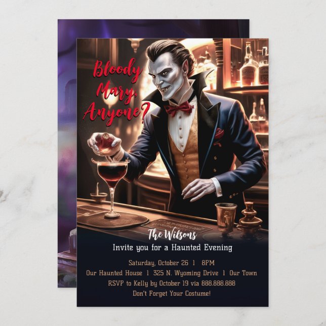 "Bloody Mary Anyone?, Vampire Halloween Invitation (Front/Back)