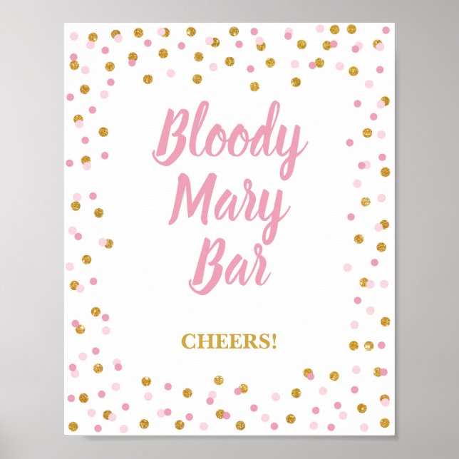 Bloody Mary Bar Party Sign Pink & Gold Confetti (Front)