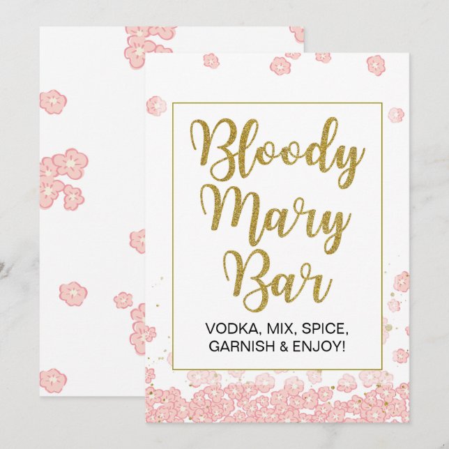 Bloody Mary Bar Sign | Pink and Gold Bridal Shower Invitation (Front/Back)