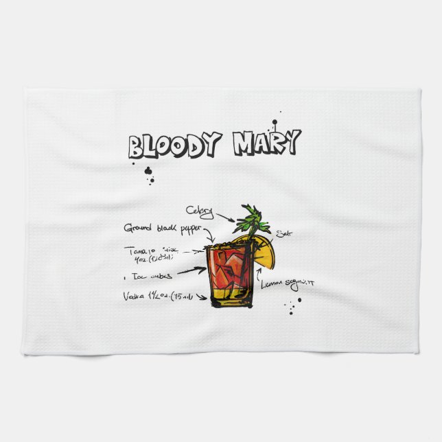 Bloody Mary Cocktail Recipe Tea Towel (Horizontal)
