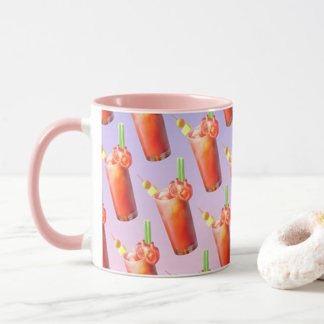 Bloody Mary Pattern: Surreal Tomato Repeat Art Mug (With Donut)