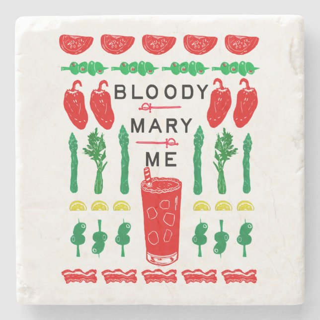 Bloody Mary Stone Drink Coasters - Linocut (Front)