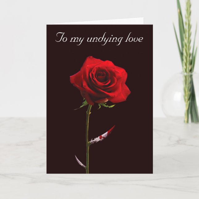 Bloody Red Rose Undying Love Customisable Holiday Card (Front)