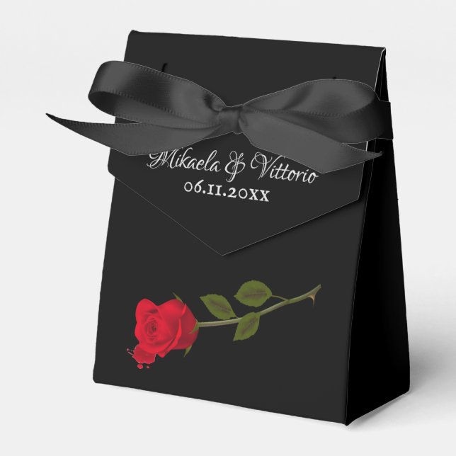 Bloody Rose Elegant Black Gothic Wedding Favour Box (Front Side)
