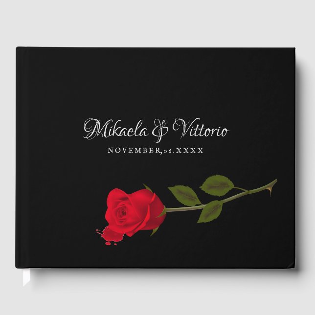 Bloody Rose Elegant Black Gothic Wedding Guest Book (Front)