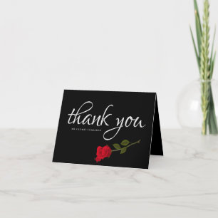 Bloody Rose Elegant Black Gothic Wedding Photo Thank You Card