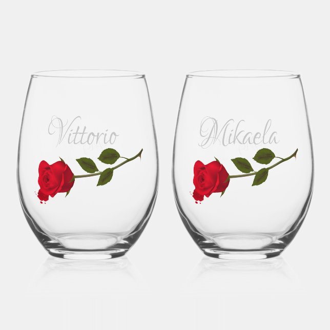 Bloody Rose Elegant Black Gothic Wedding Stemless Wine Glass (Front)