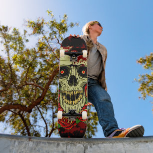 Bloody Roses Robot Skull Skateboard