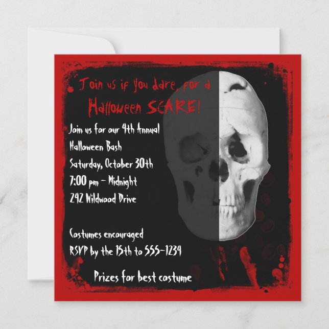 Bloody Skull Adult Halloween Party Invitation (Front)