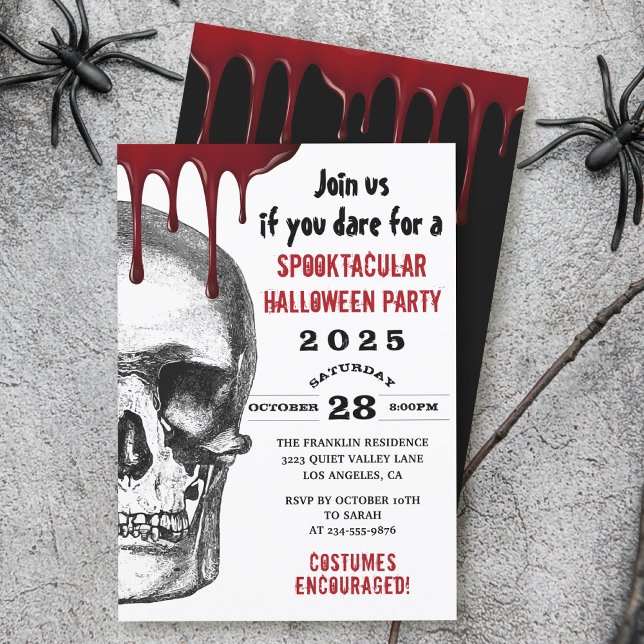 Bloody Skull Adult Halloween Scary Costume Party Invitation (Creator Uploaded)