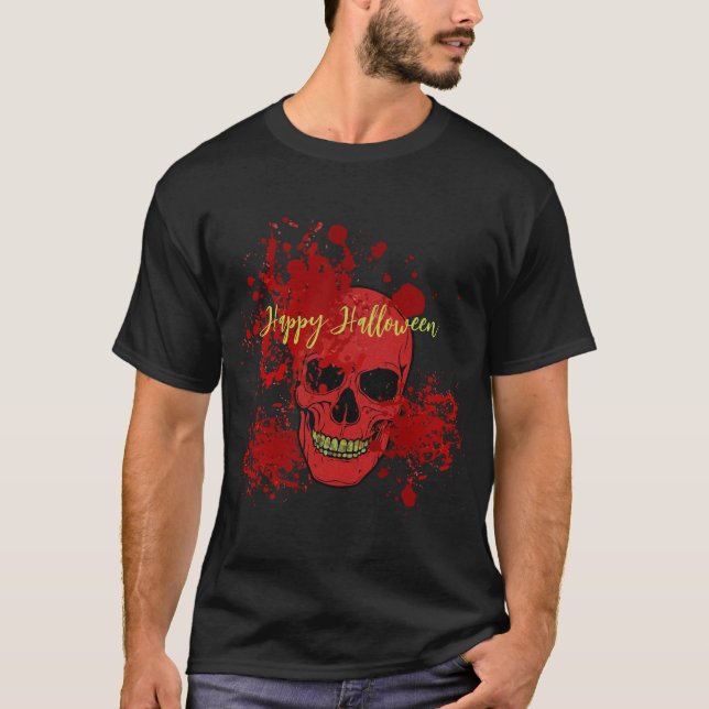 Bloody Skull Happy Halloween Custom t-shirt (Front)