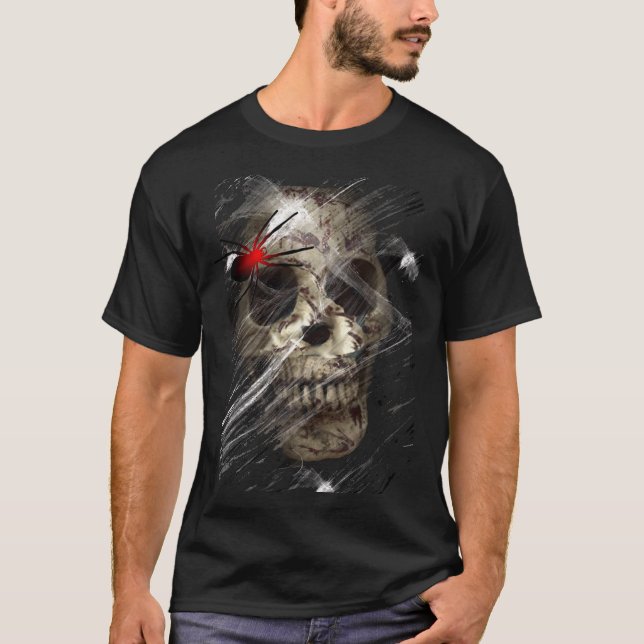 Bloody Skull Shirt - Gothic Spider Web Graphic Tee (Front)