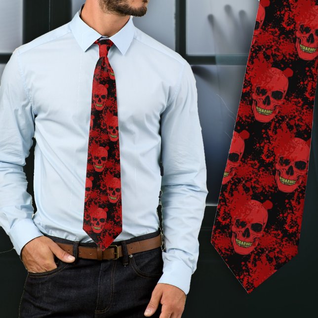 Bloody Skulls Pattern Red n Black Halloween Tie (Creator Uploaded)
