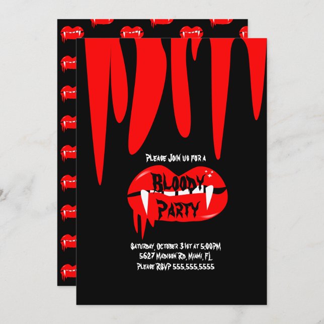 Bloody Vampire Halloween Birthday Party Invitation (Front/Back)