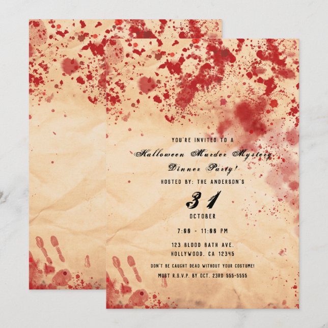 Bloody Vintage Paper Halloween Murder Mystery Invitation (Front/Back)